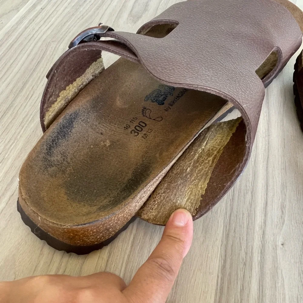 Birkis Men's Brown Leather Slide Sandals